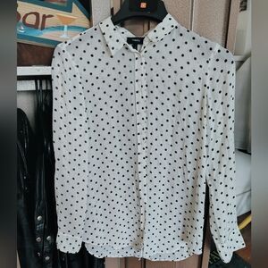 Theory White Button-Down Shirt with Black Polka Dots
